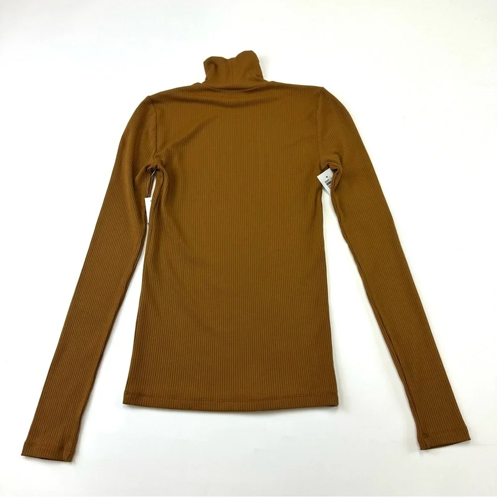 Aritzia Wilfred rib knit turtleneck 2XS NEW with tags Rich Chestnut brown modal - Picture 9 of 9